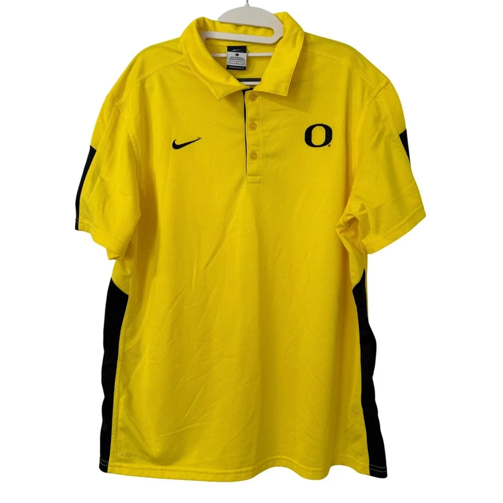 Nike Oregon Ducks Dri-FIT Polo Shirt Mens Large Yellow Black Short Sleeve NCAA